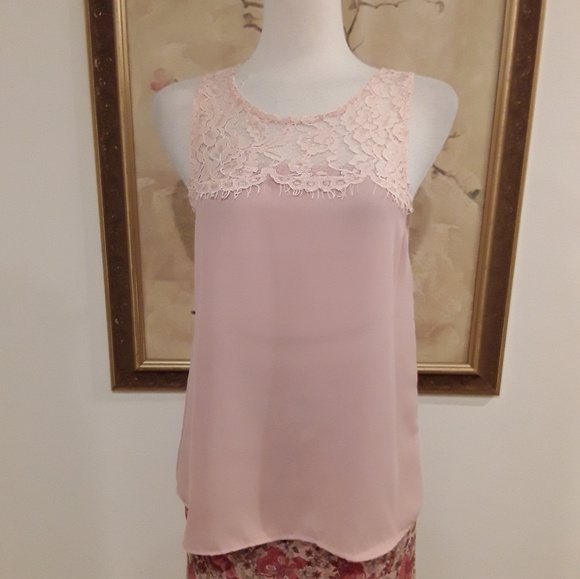 NEW. Blush Pink Chiffon Lace Blouse - Picture 1 of 4